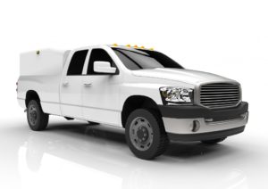 White pickup with cargo